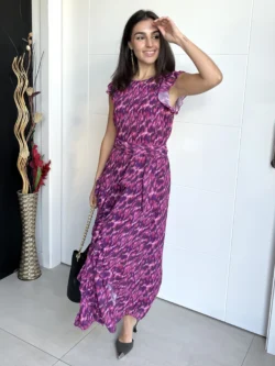 Vestido Midi Volantes Estampado Morado y Fucsia - Imagen 7