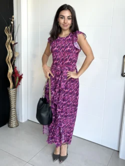 Vestido Midi Volantes Estampado Morado y Fucsia - Imagen 8