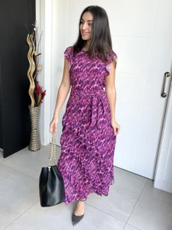 Vestido Midi Volantes Estampado Morado y Fucsia - Imagen 9