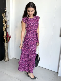 Vestido Midi Volantes Estampado Morado y Fucsia - Imagen 11