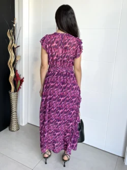 Vestido Midi Volantes Estampado Morado y Fucsia - Imagen 12