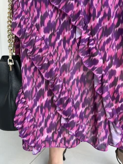 Vestido Midi Volantes Estampado Morado y Fucsia - Imagen 17
