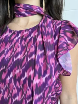 Vestido Midi Volantes Estampado Morado y Fucsia - Imagen 18