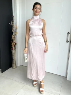 Vestido Midi Abertura Rosa Palo - Imagen 4