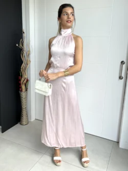 Vestido Midi Abertura Rosa Palo - Imagen 5