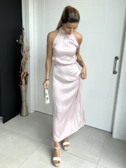 Vestido Midi Abertura Rosa Palo - Imagen 7