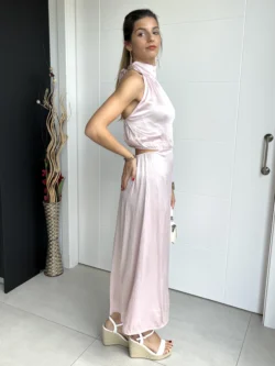 Vestido Midi Abertura Rosa Palo - Imagen 9