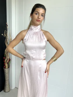 Vestido Midi Abertura Rosa Palo - Imagen 3