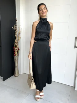 Vestido Midi Abertura Negro - Imagen 5