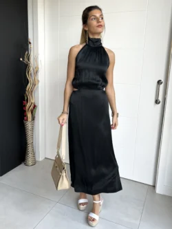 Vestido Midi Abertura Negro