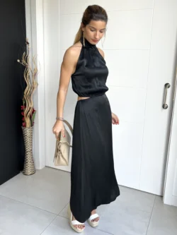 Vestido Midi Abertura Negro - Imagen 8
