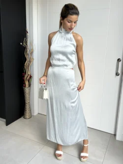 Vestido Midi Abertura Plateado - Imagen 4