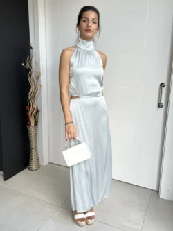 Vestido Midi Abertura Plateado - Imagen 5