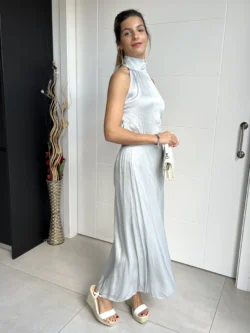 Vestido Midi Abertura Plateado - Imagen 6