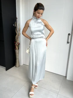 Vestido Midi Abertura Plateado - Imagen 7