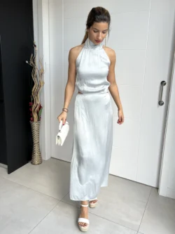 Vestido Midi Abertura Plateado - Imagen 8