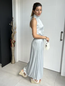 Vestido Midi Abertura Plateado - Imagen 9