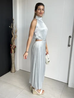 Vestido Midi Abertura Plateado - Imagen 10