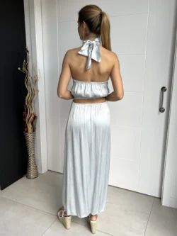 Vestido Midi Abertura Plateado - Imagen 11