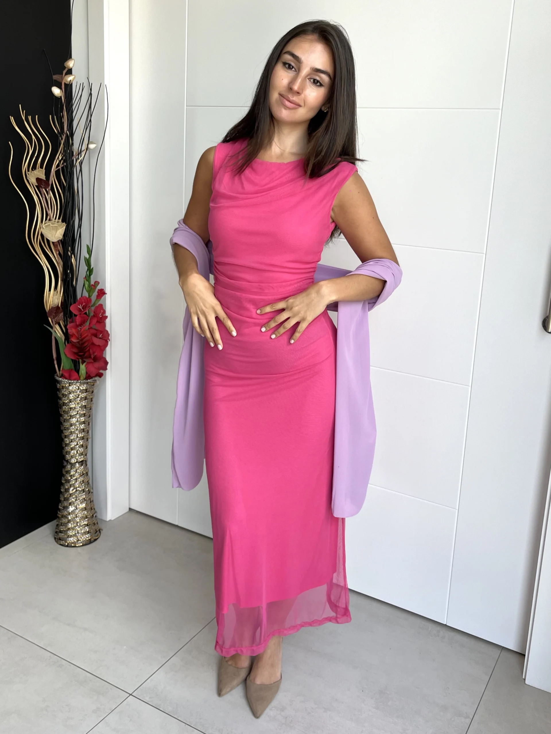 img-8451 Vestido Midi Tul Liso Fucsia - Imagen 1