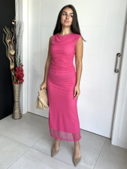 Vestido Midi Tul Liso Fucsia - Imagen 6