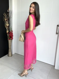 Vestido Midi Tul Liso Fucsia - Imagen 8