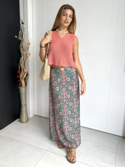 Falda Vestido Verde y Rosa - Imagen 3