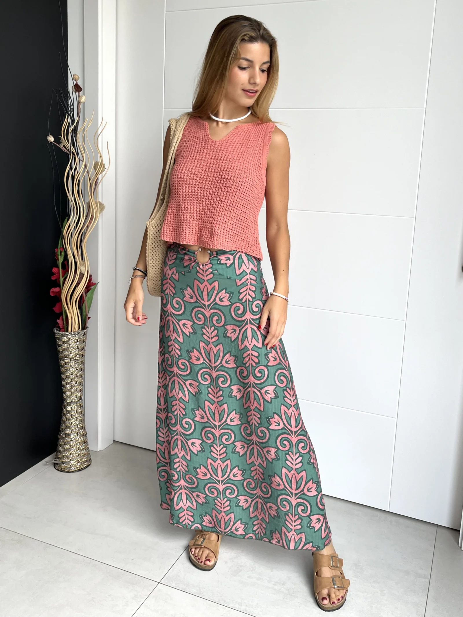 Falda Vestido Verde y Rosa