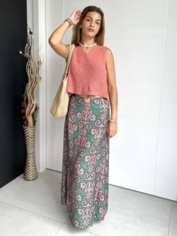 Falda Vestido Verde y Rosa - Imagen 2