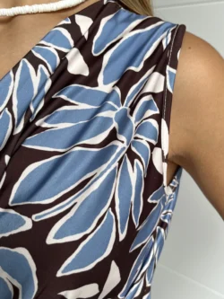 Vestido Midi Seda Fría Cruce Estampado Azul y Marrón - Imagen 9