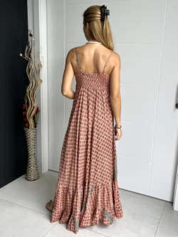 Vestido India Tirantes Boho Rosa y Verde Agua - Imagen 9