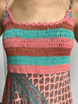 Vestido India Tirantes Boho Rosa y Verde Agua - Imagen 11