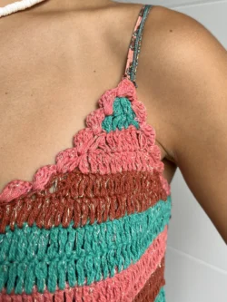 Vestido India Tirantes Boho Rosa y Verde Agua - Imagen 12