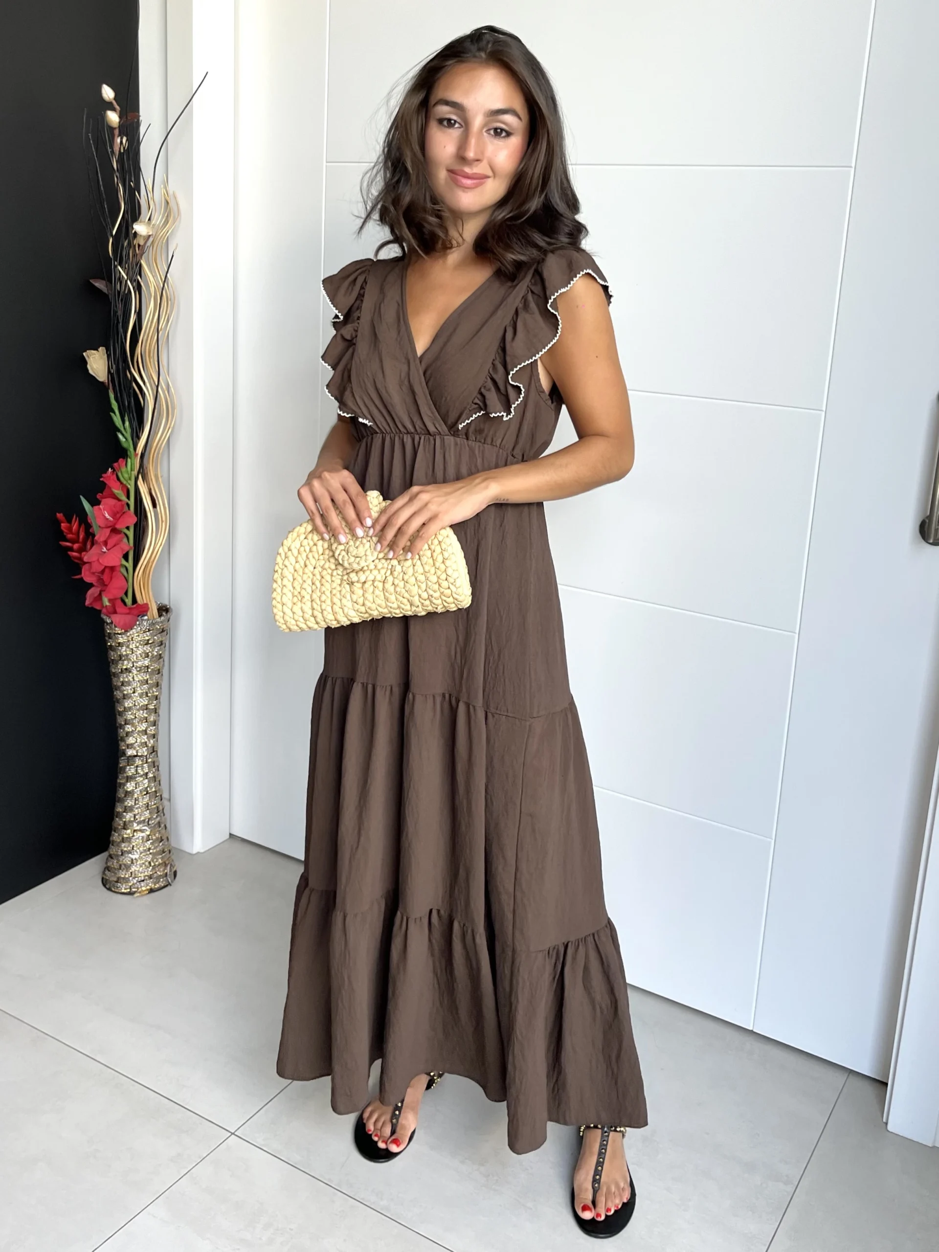 img-2070 Vestido Vuelo Volantes Chocolate - Imagen 1