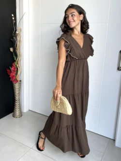 Vestido Vuelo Volantes Chocolate - Imagen 5