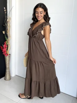 Vestido Vuelo Volantes Chocolate - Imagen 6