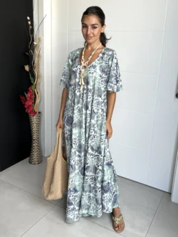 Vestido India Boho Verde y Marino - Imagen 4