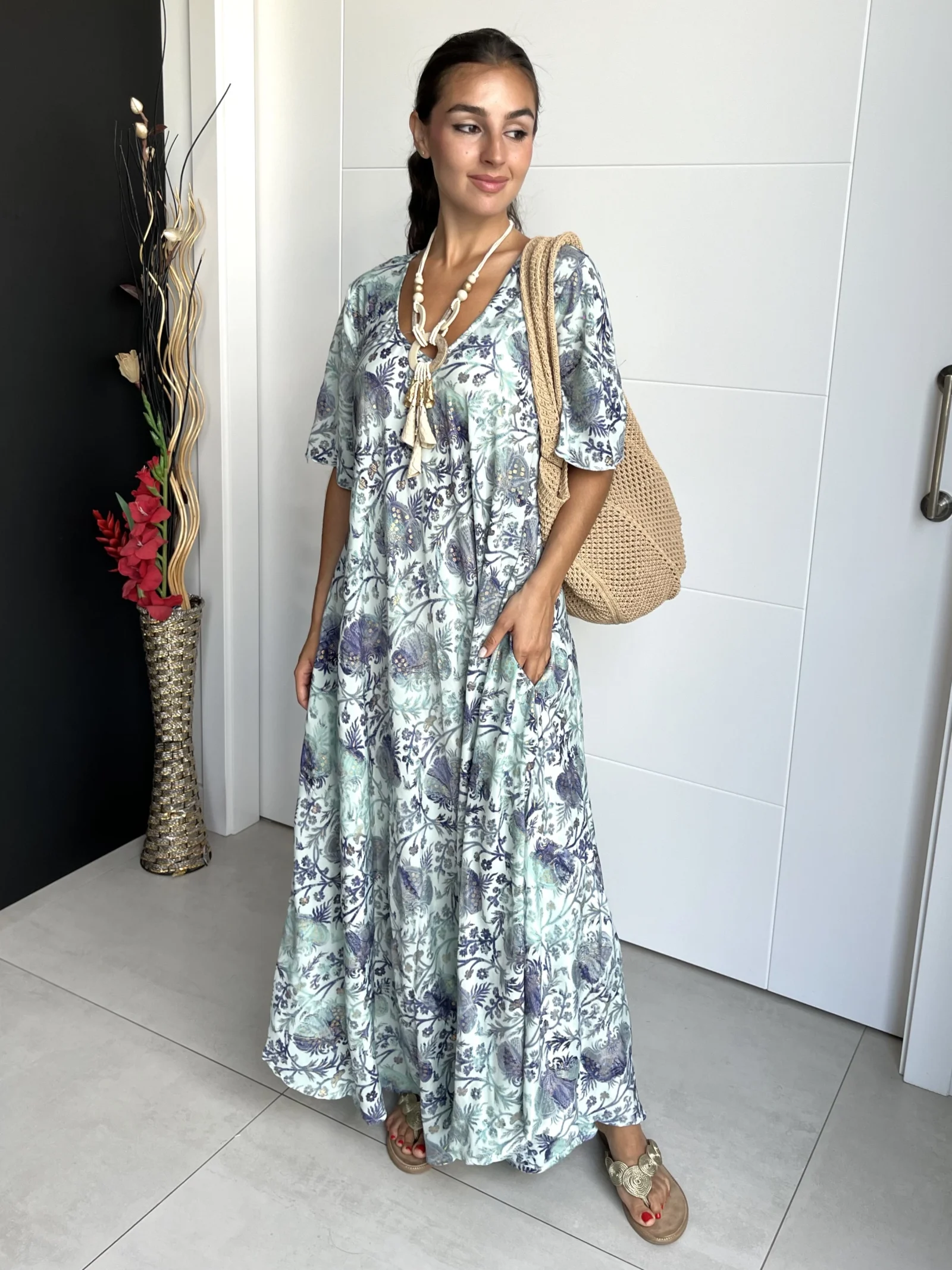 Vestido India Boho Verde y Marino