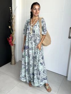 Vestido India Boho Verde y Marino