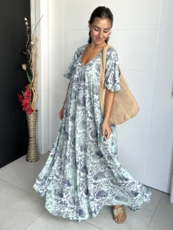 Vestido India Boho Verde y Marino - Imagen 3