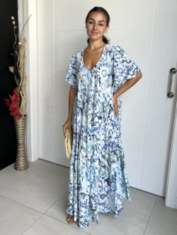 Vestido India Boho Azul y Blanco - Imagen 6
