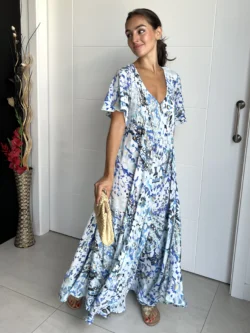 Vestido India Boho Azul y Blanco - Imagen 2