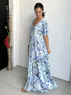 Vestido India Boho Azul y Blanco - Imagen 7