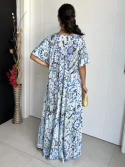 Vestido India Boho Azul y Blanco - Imagen 9