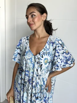Vestido India Boho Azul y Blanco - Imagen 3