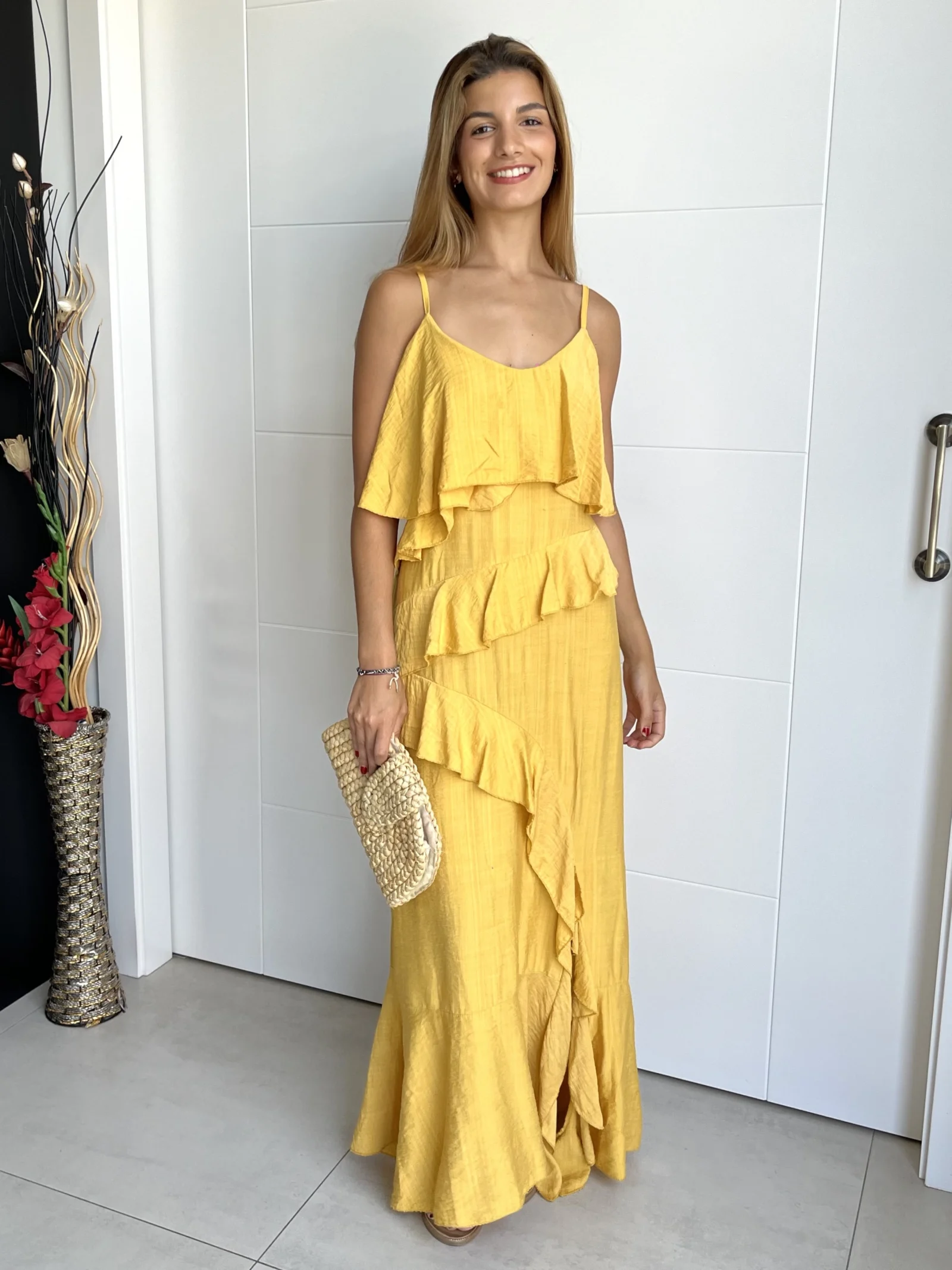 Vestido Tirantes Amarillo con Volantes