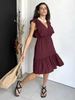 Vestido Lino Corto Granate