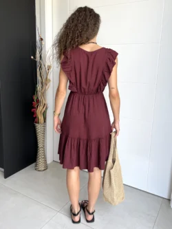 Vestido Lino Corto Granate - Imagen 9