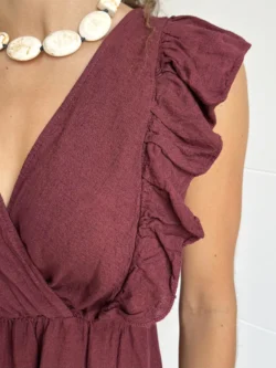 Vestido Lino Corto Granate - Imagen 10