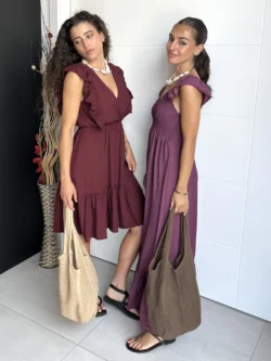 Vestido Lino Corto Granate - Imagen 6